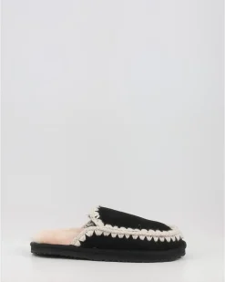 Zuecos Mou Suede Slipper Full Eskimo Stitch Negro