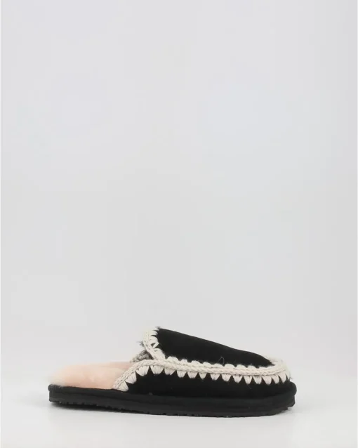 Zuecos Mou Suede Slipper Full Eskimo Stitch Negro