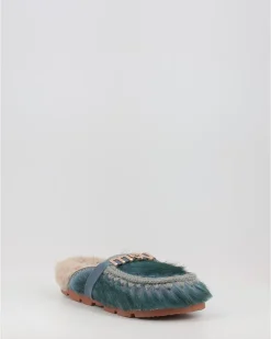 Zuecos Mou Winter Bio Slide Long Hair Ponyskin - Letter Logo Lhplav Azul