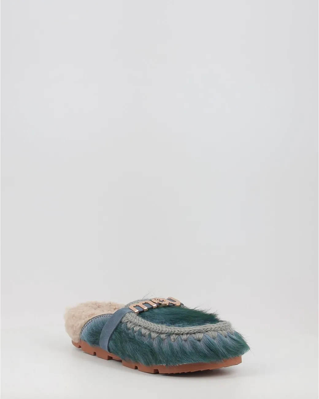 Zuecos Mou Winter Bio Slide Long Hair Ponyskin - Letter Logo Lhplav Azul