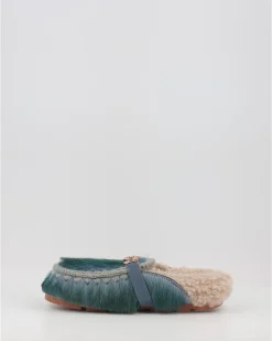 Zuecos Mou Winter Bio Slide Long Hair Ponyskin - Letter Logo Lhplav Azul