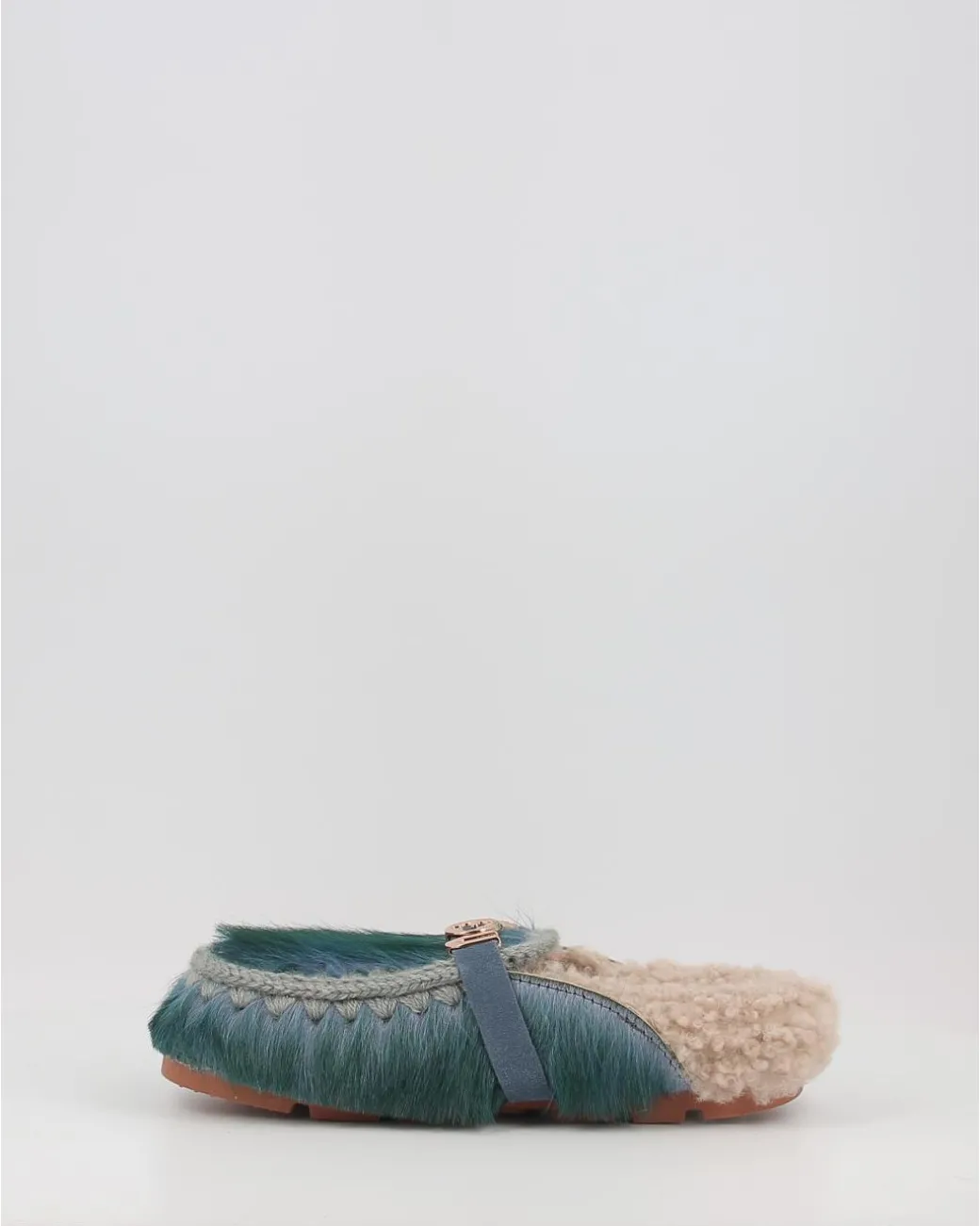 Zuecos Mou Winter Bio Slide Long Hair Ponyskin - Letter Logo Lhplav Azul