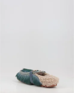 Zuecos Mou Winter Bio Slide Long Hair Ponyskin - Letter Logo Lhplav Azul