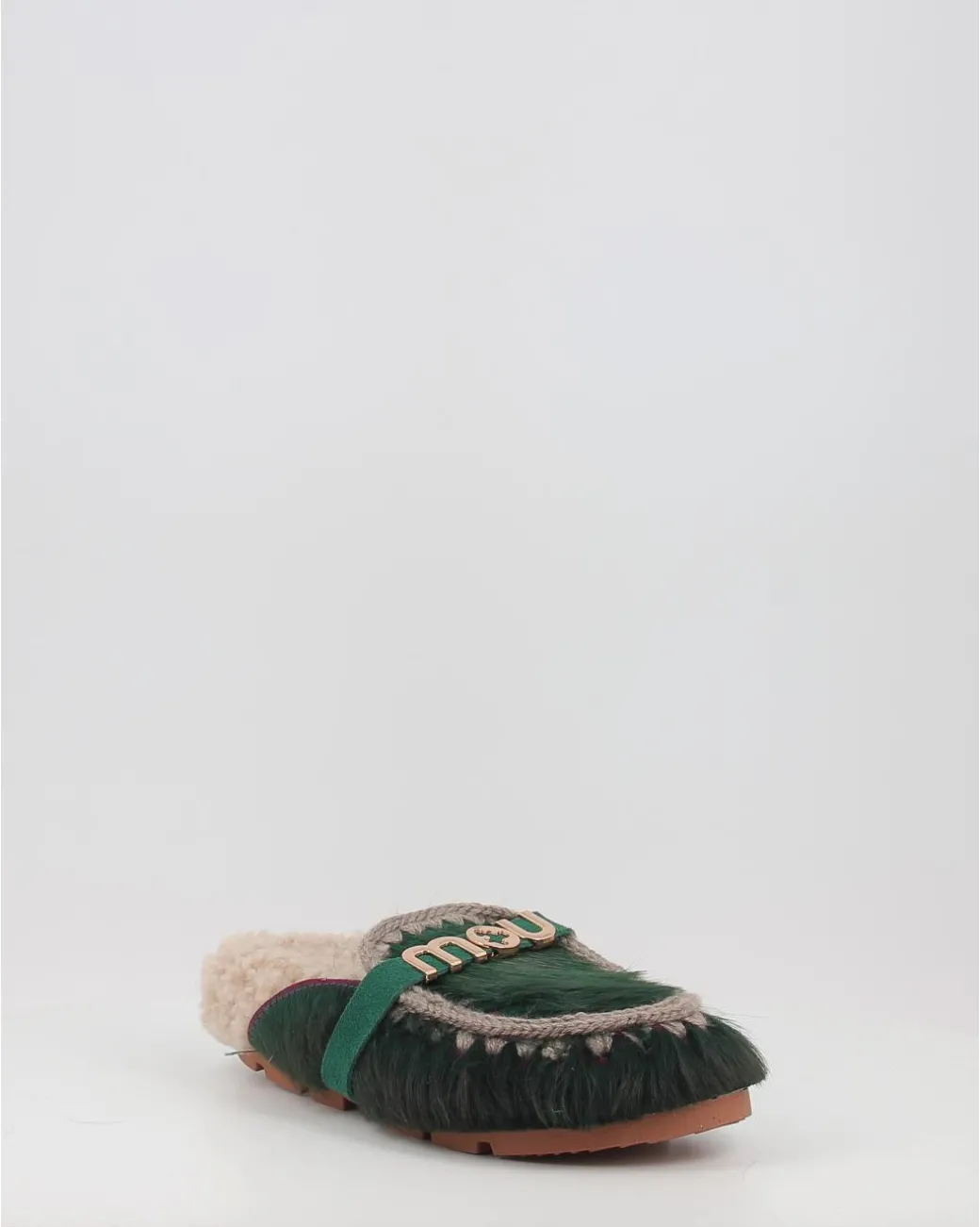 Zuecos Mou Winter Bio Slide Long Hair Ponyskin - Letter Logo Verde