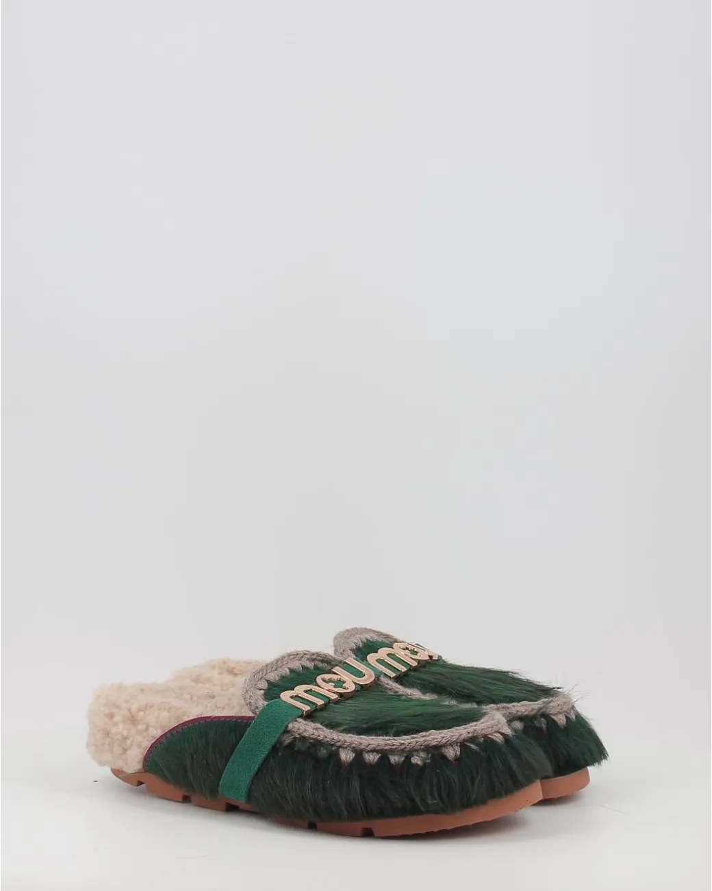 Zuecos Mou Winter Bio Slide Long Hair Ponyskin - Letter Logo Verde