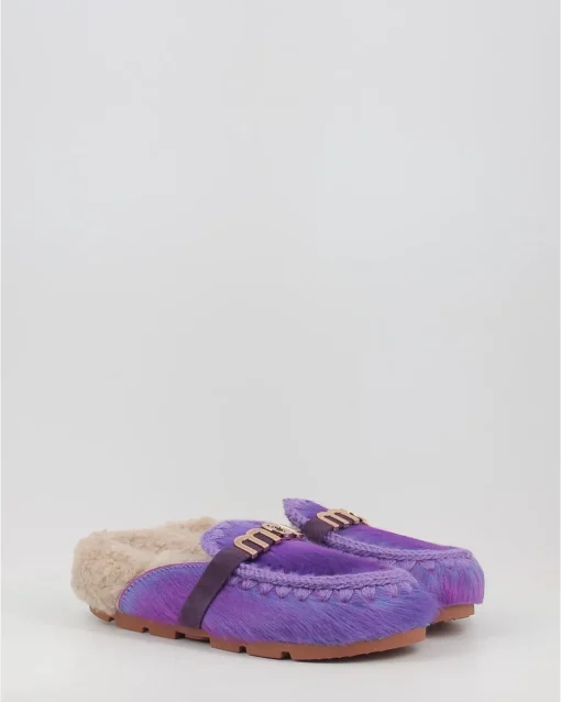 Zuecos Mou Winter Bio Slide Long Hair Ponyskin - Letter Logo Lhppur Morado